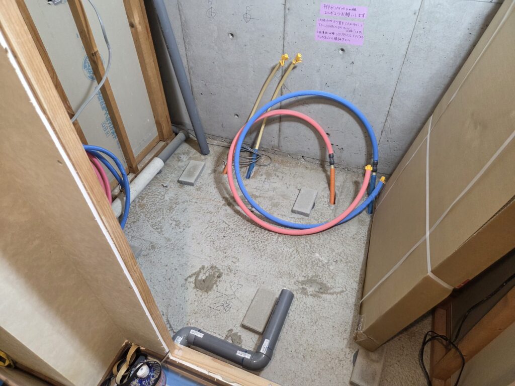 浴室の水道工事施工中